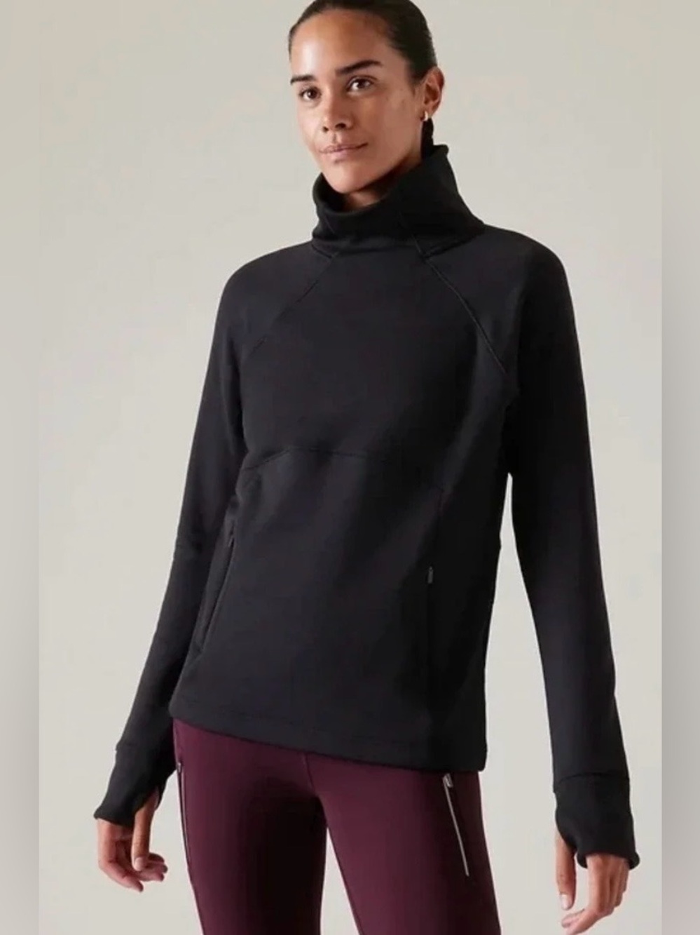 NWT Athleta Altitude Edge Funnel Neck Sweatshirt in Black | XXS fits oversized